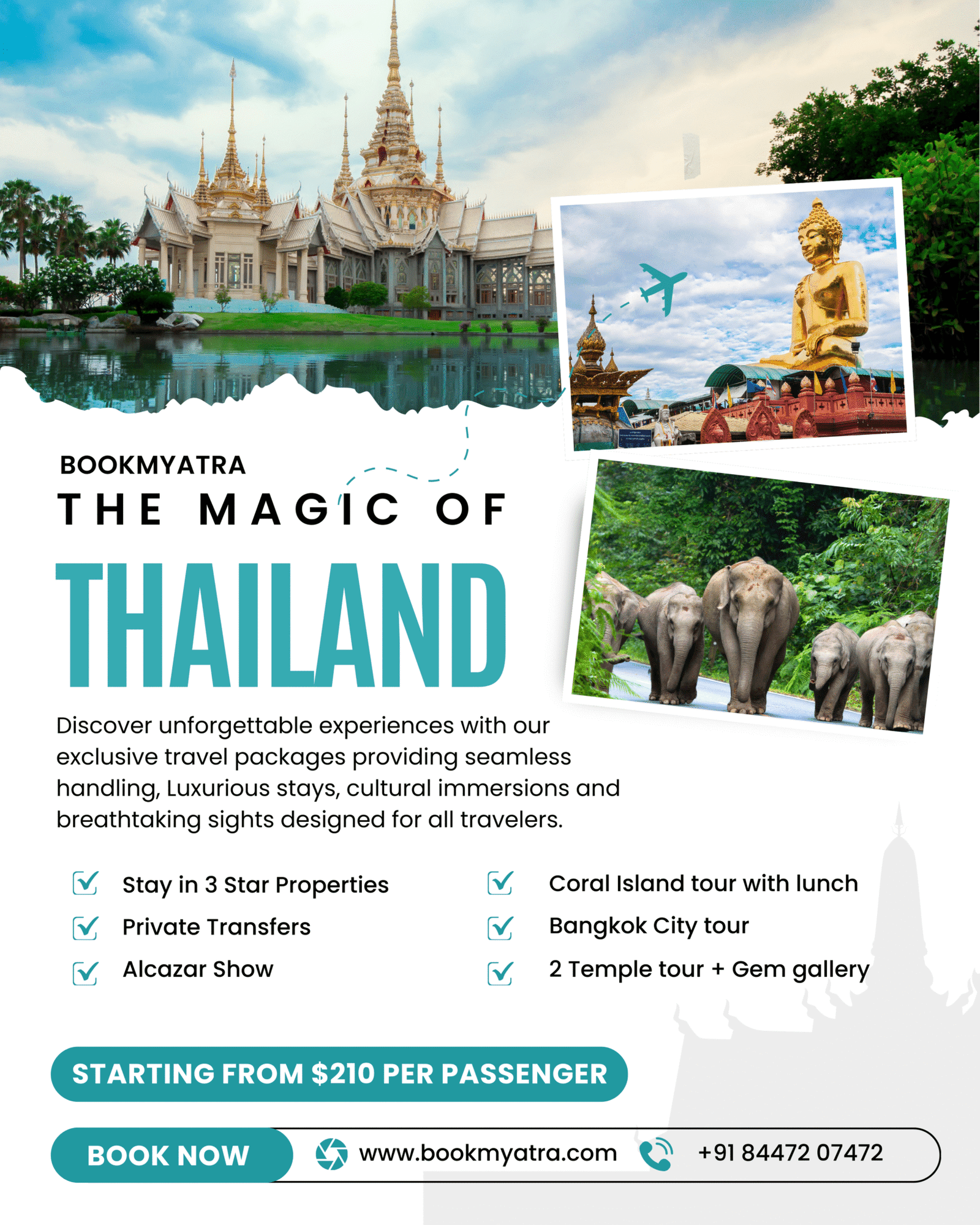 Teal and White Modern Travel to Thailand Instagram Post